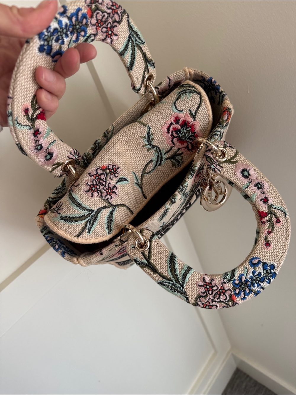 Dior Beige Floral Embroidered Mini Lady Tote with Multicolor Flowers - Picture 11 of 16